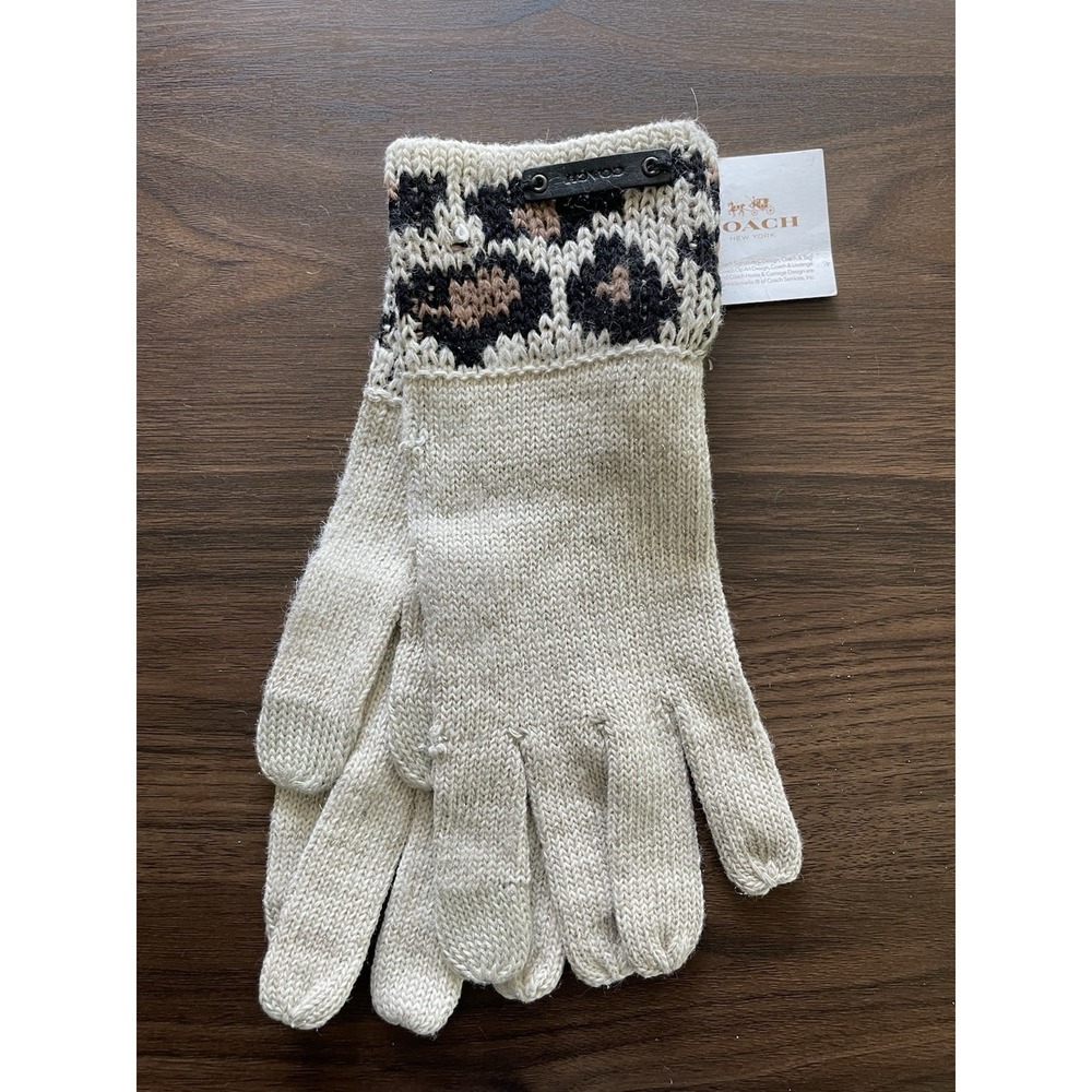 Coach Ocelot Touch Glove Knit Angora Beige Tan One Size Cheetah Print READ